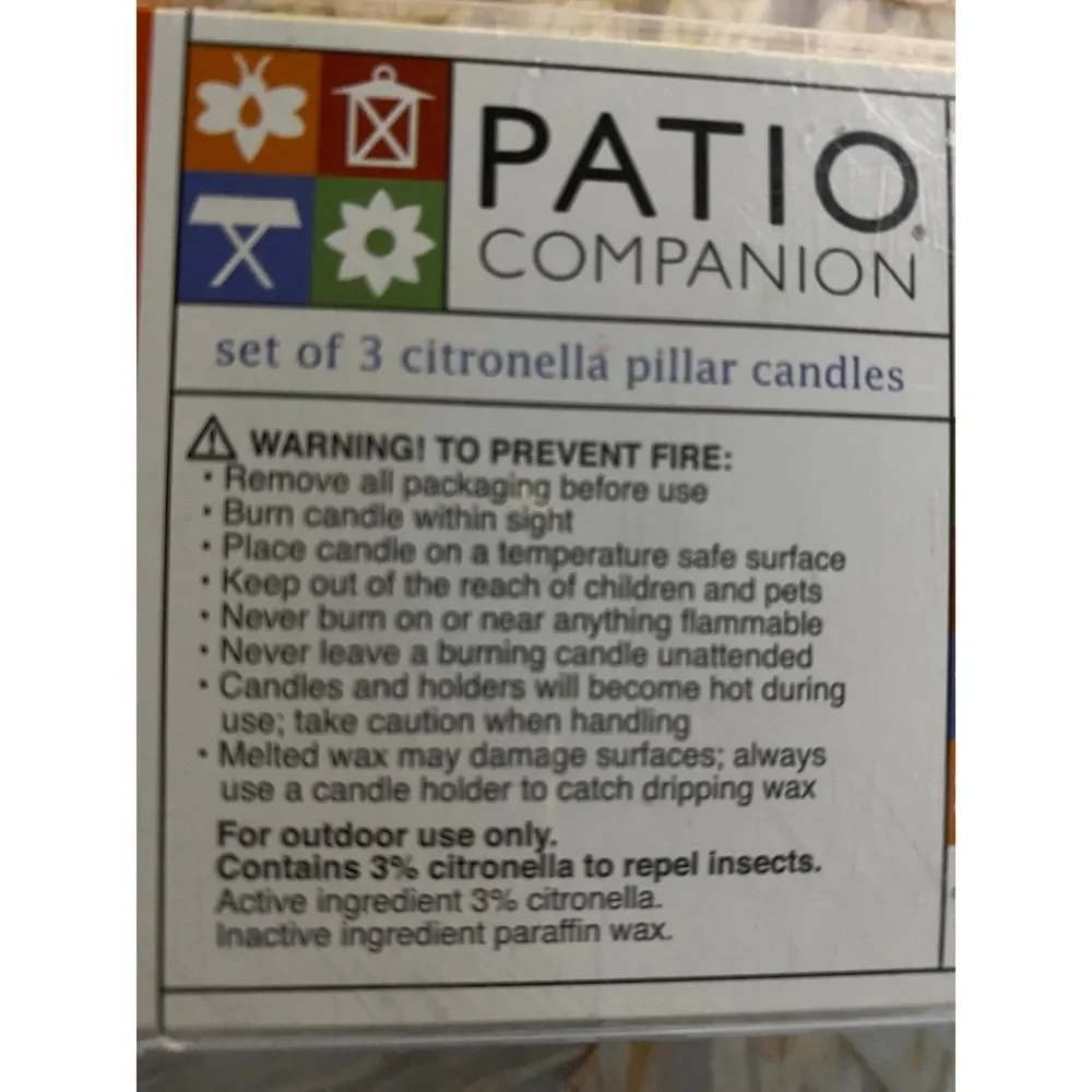 Patio Companion Set of‎ 2 Citronella Pillar Candles Orange Teal Outdoor Use